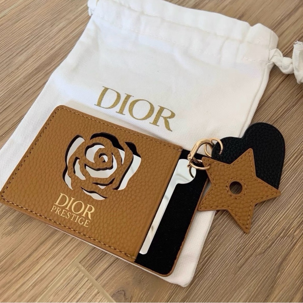 Dior Prestige Rose Mirror Card Holder Wallet With Drawstring pouch